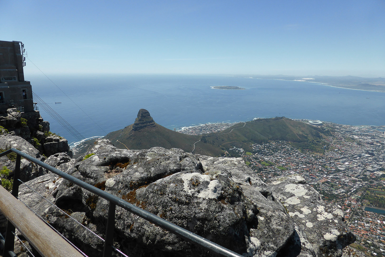 View from Table Mountain over Lion's Head and Signal Hill.