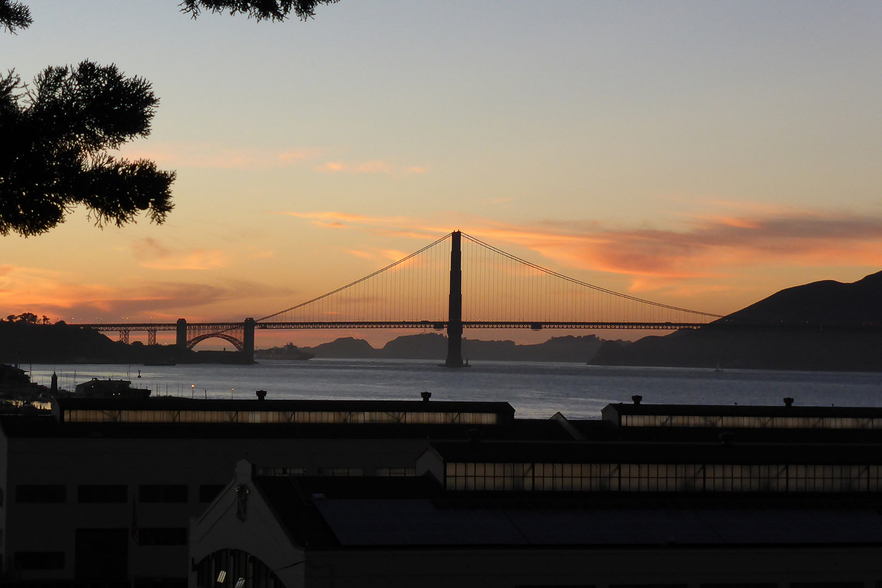 Golden Gate bridge in the evening from our hostel at Fisherman's Wharf