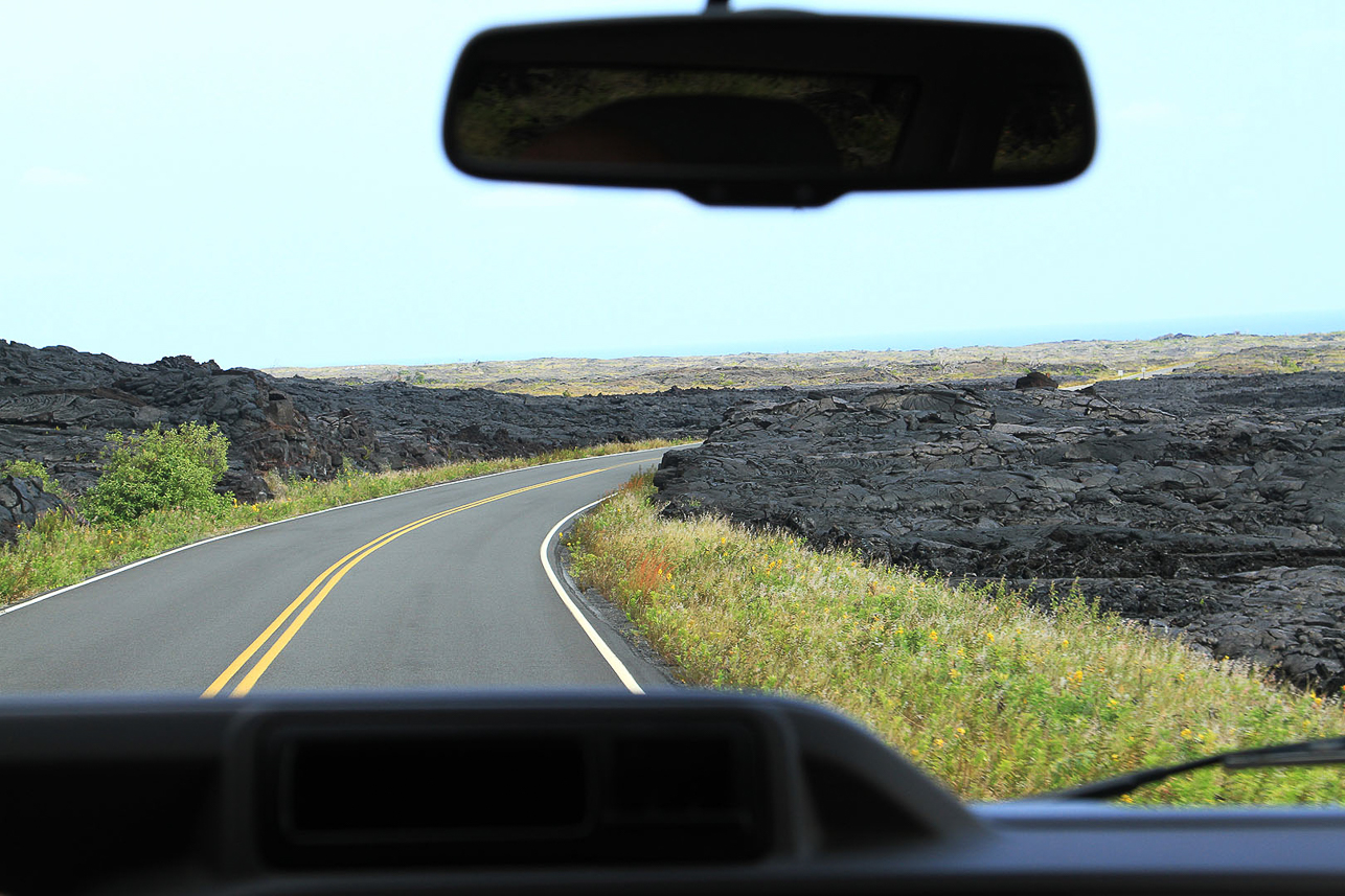 New road through new lava fields. The current eruption also caused new roads to be built, since other roads were destroyed.