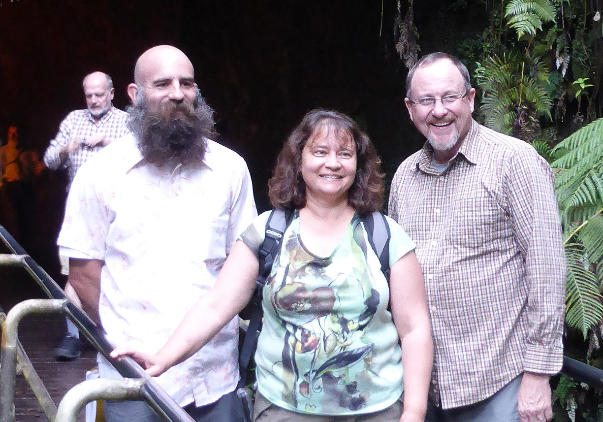 The leaders Matt and Gary together with Audrey outside the lava tube.