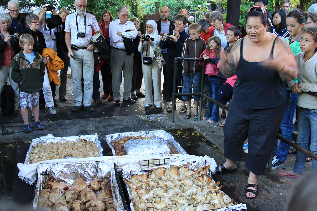 Food cooking on hot stones