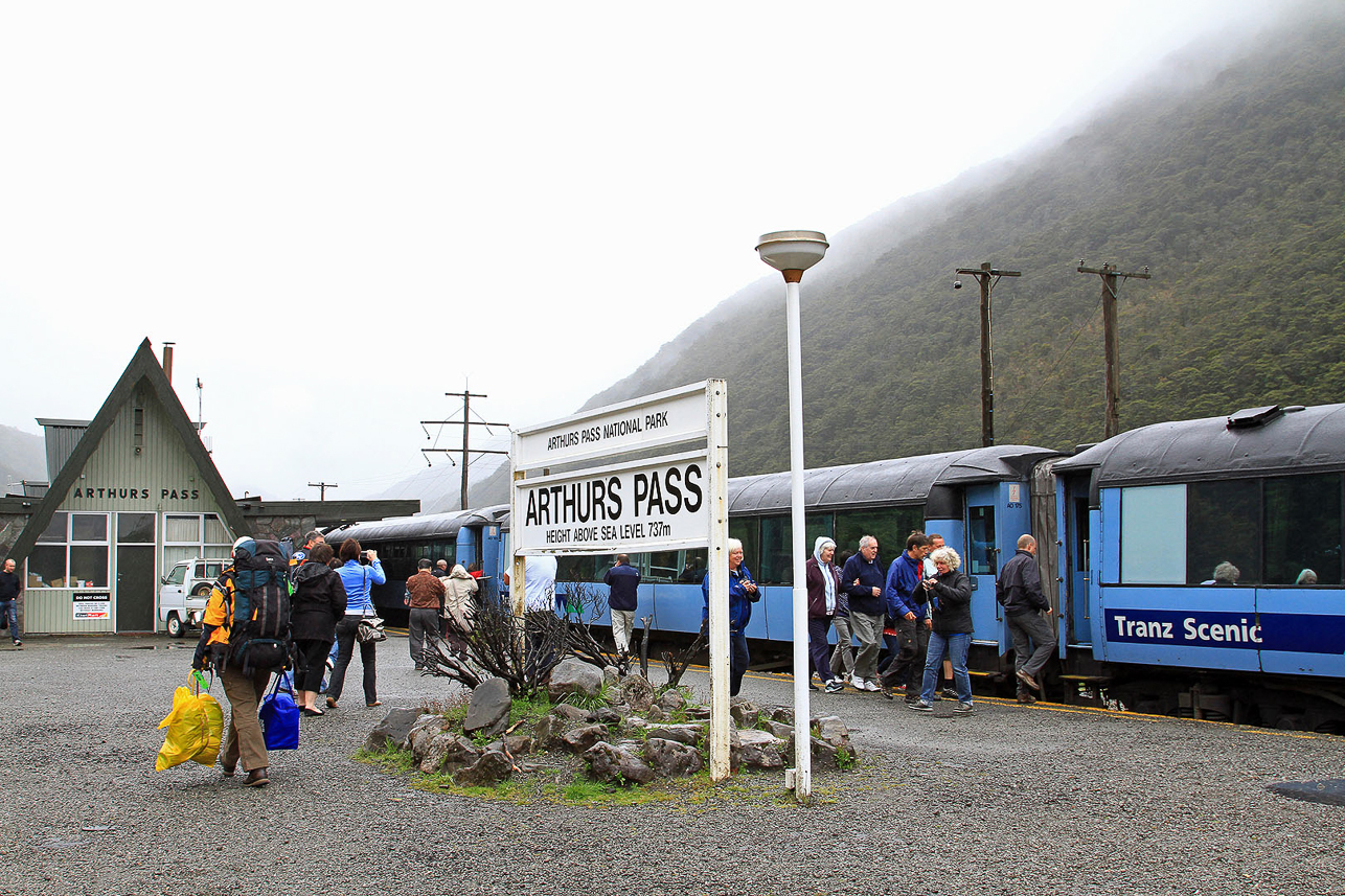 Tranz Scenic railway passing Arthur's Pass on its way from Christchurch to Greymouth