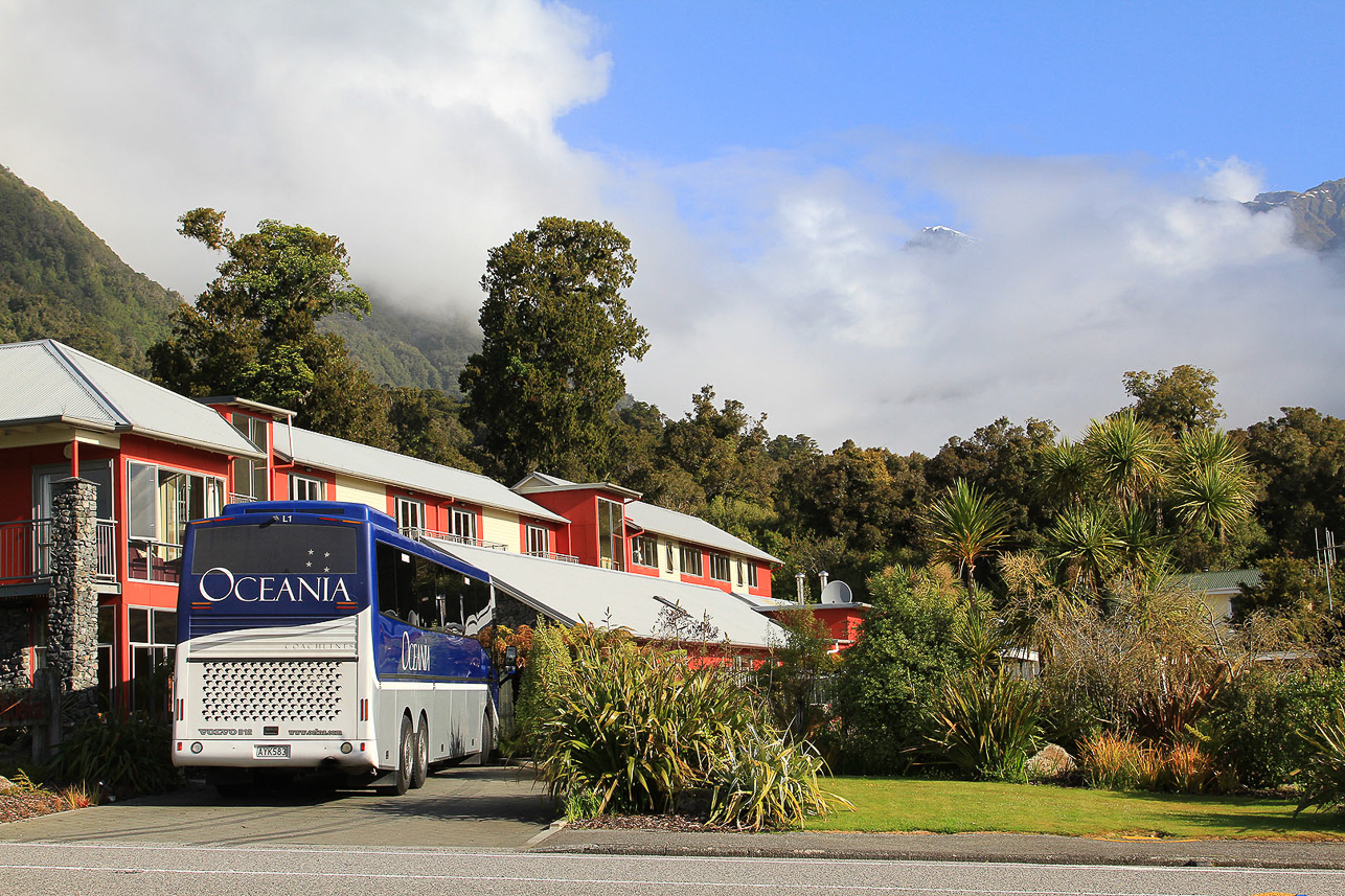 Fox Glacier, our hotel nicely situated below the mountains