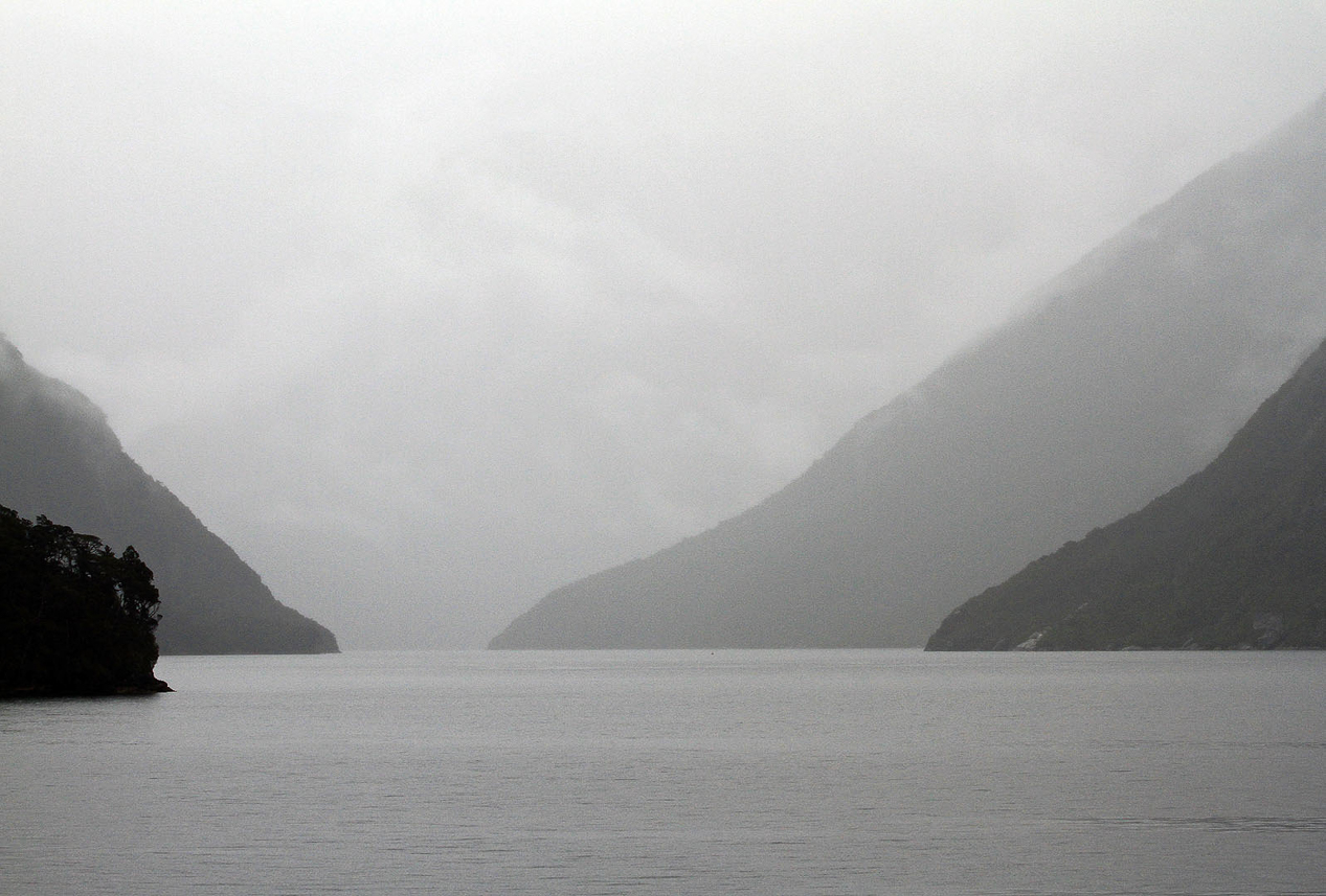 Doubtful Sound in rain and mist