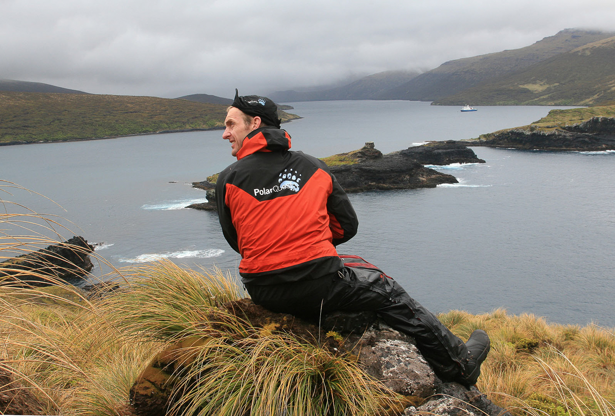 Adam enjoying the view towards Carnley Harbour and Adams Island