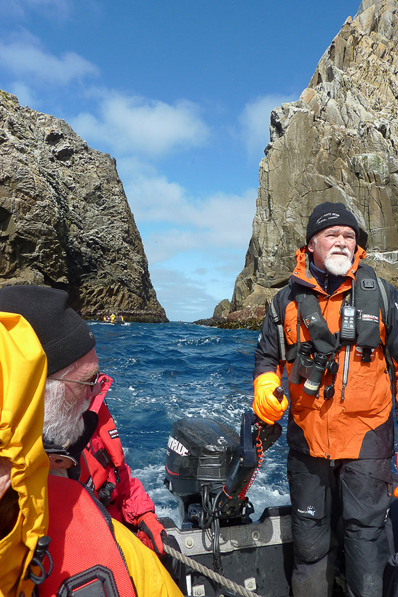 Olle running the Zodiak at Snares Islands