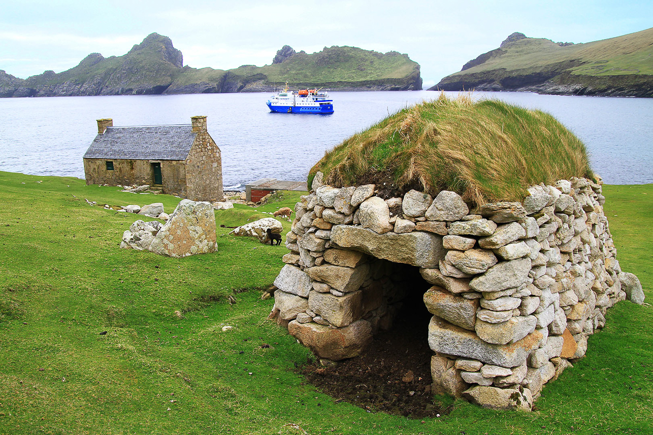 Old storage stone house (one of many). The house in the background was used for storing feathers from fulmars and gannets. St Kilda is a Natural and Cultural World heritage site.