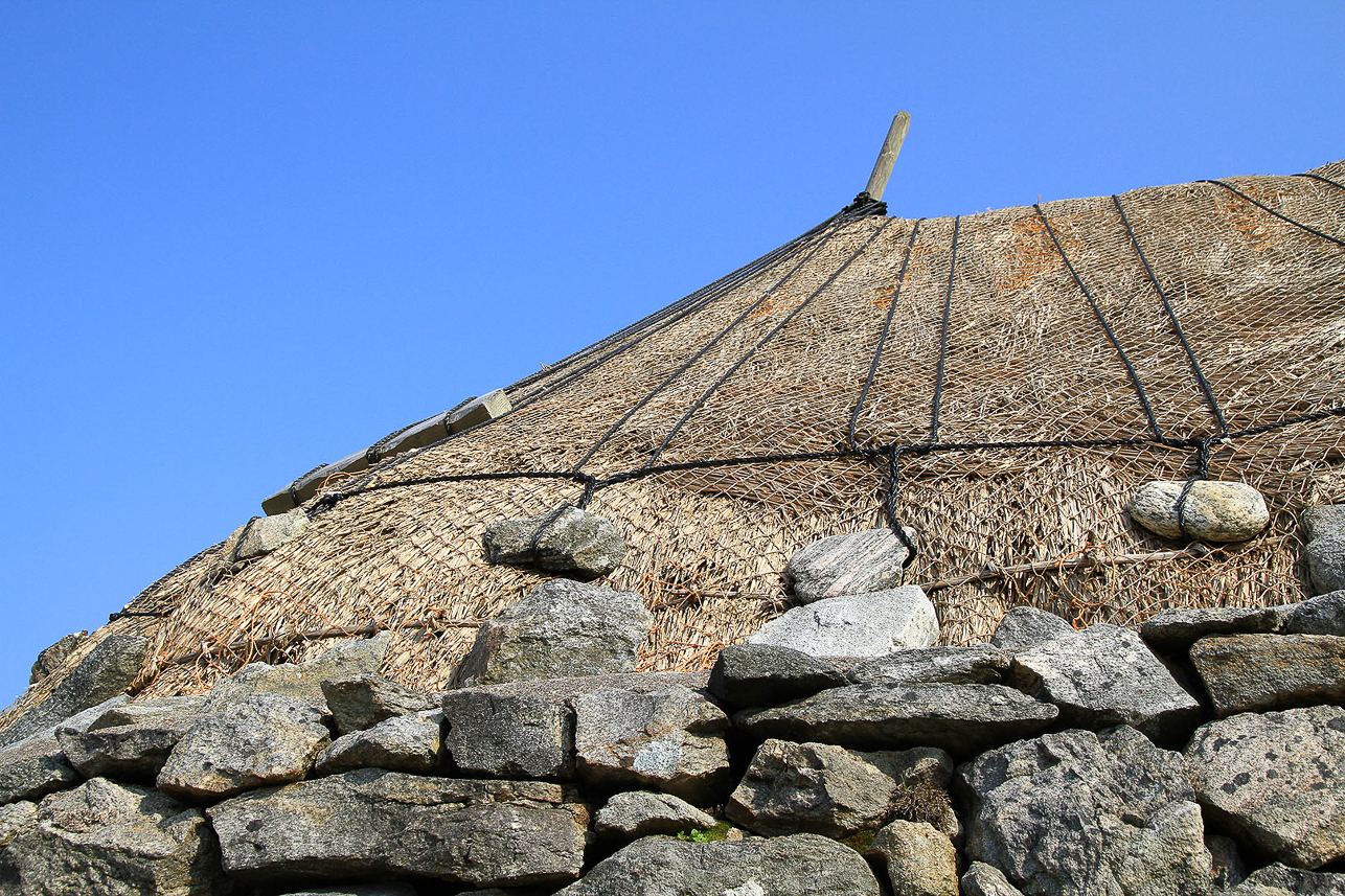 Blackhouse village at Garenin. Stones for securing the roof.