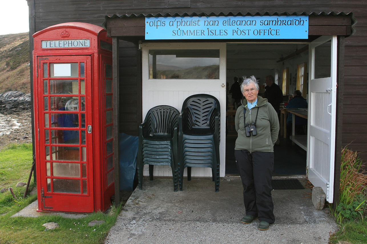 Camilla at the Summer Isles post office