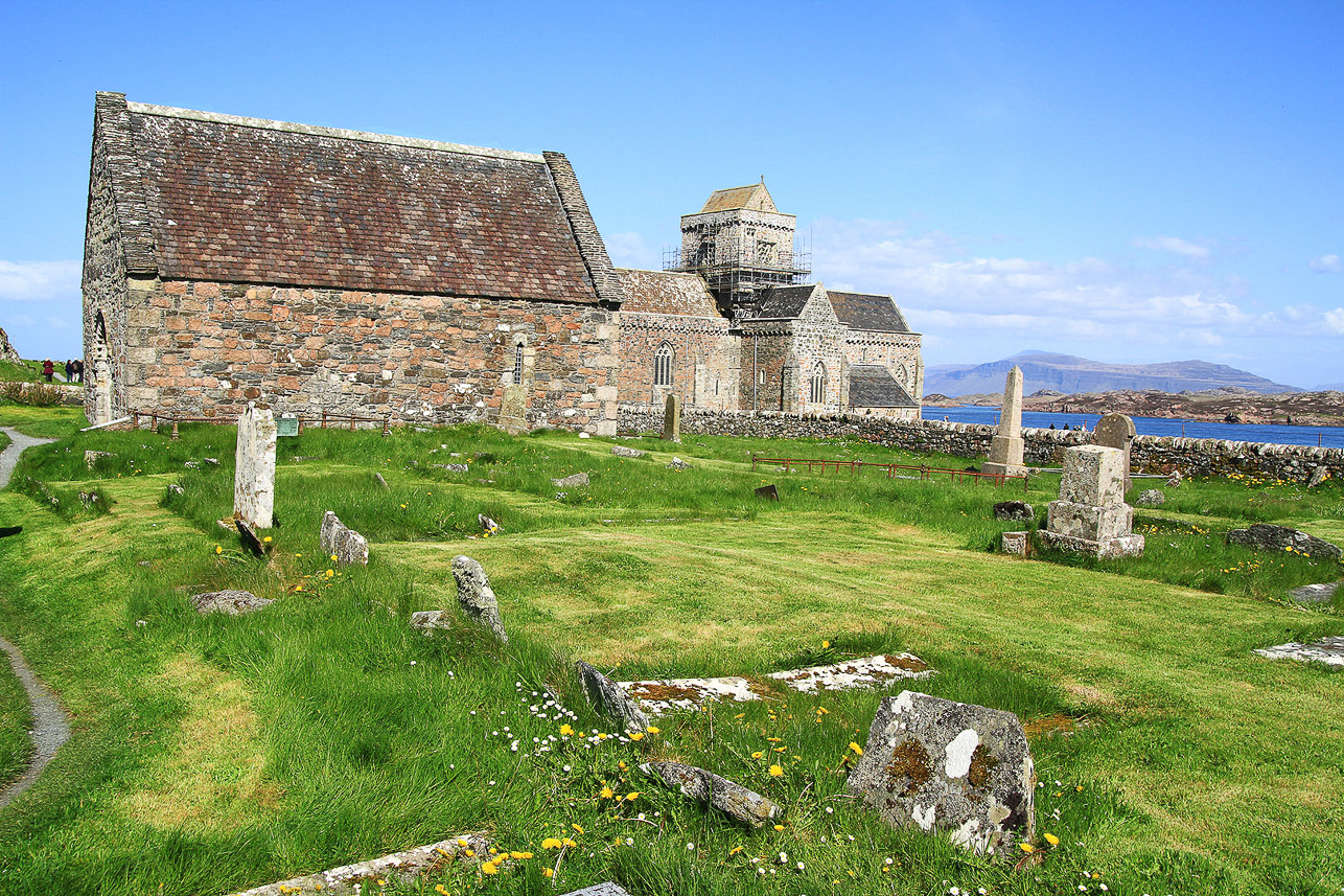 Graveyard, St Oran's chape (12th century) and the Iona Abbey. 62 kings of Scotland are buried here.