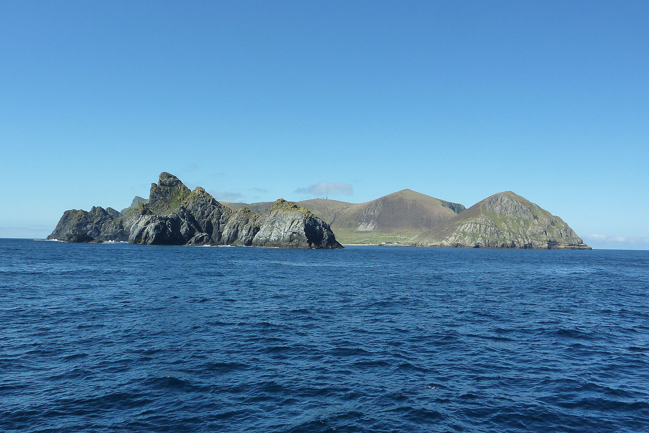 View of St Kilda (Dun and Hirta, the main island) and Village Bay, partly sheltered except from southeast winds