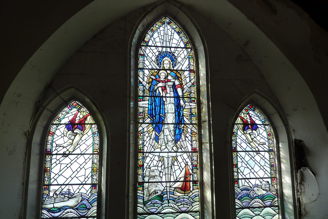 Windows, influence by the sea, inside the catholic church "'The Church of Our Lady Star of the Sea" in Castlebay, Barra.