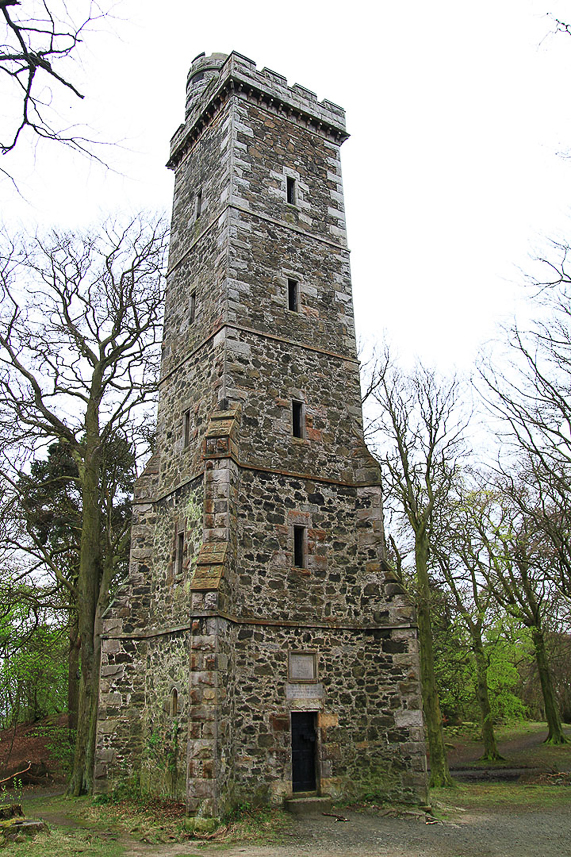 Corstorphine Hill, Edinburgh's largets public woodland. Clermiston tower from 1871, celebrating the birth of the author Walter Scott.