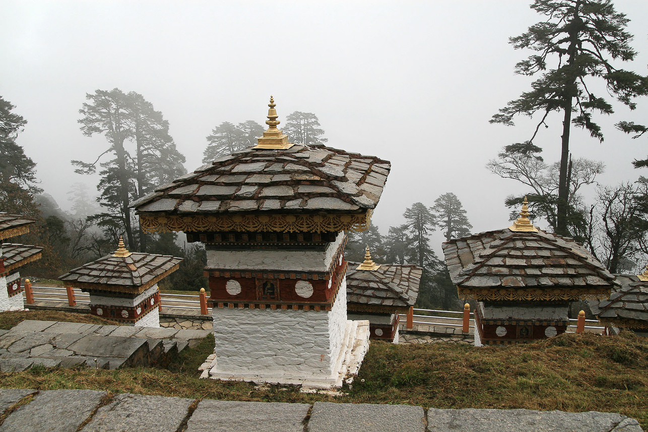 Dochula Pass with stupas.