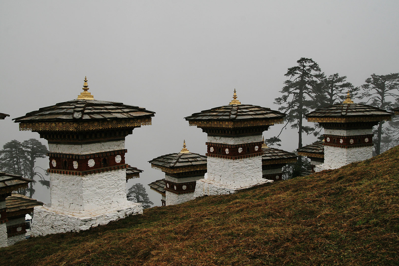 Dochula Pass with stupas.