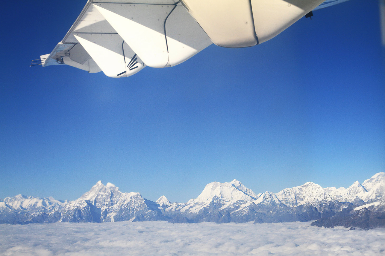 Flying from Kathmandu to Paro in Bhutan, along the Himalayas.