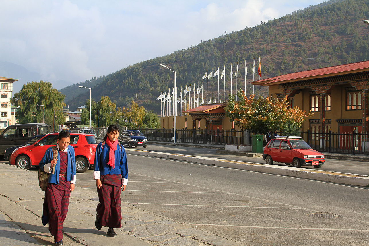 School girls outside the stadium for archery and other sports.