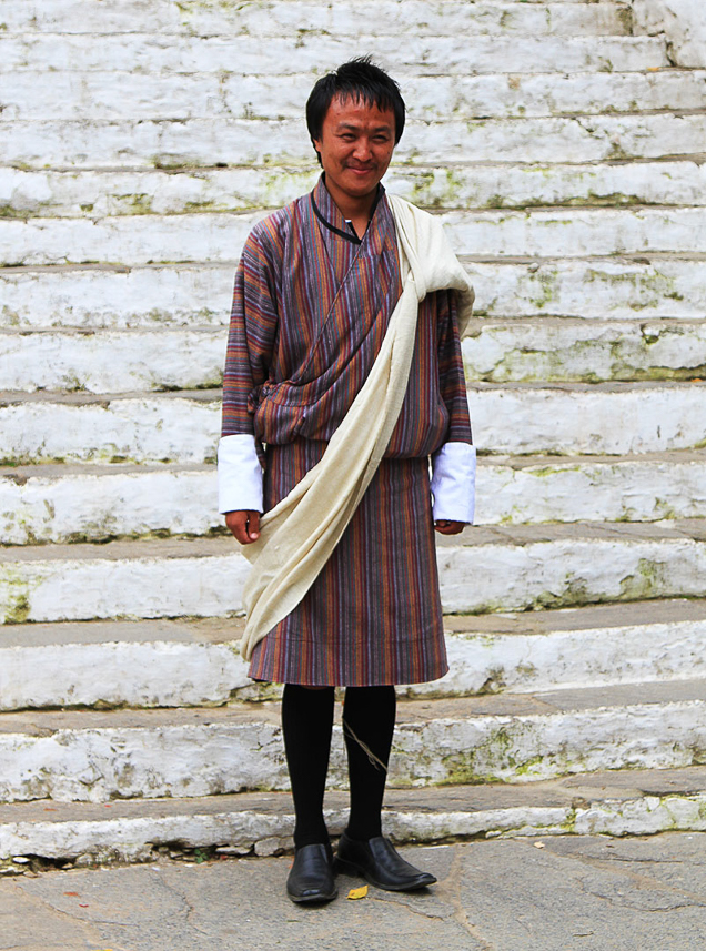 Our guide in traditional Bhutanese clothing.