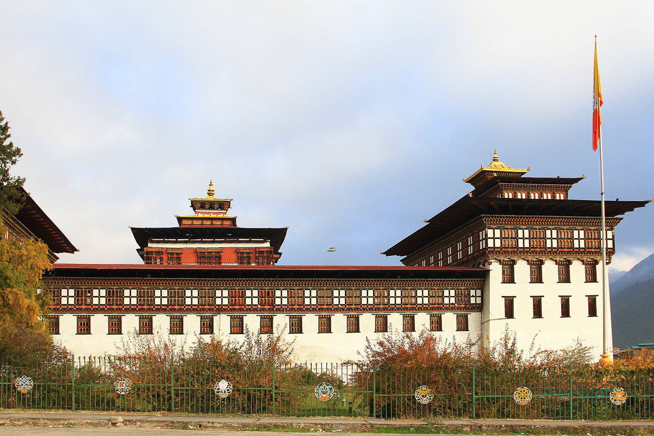 Tashichho Dzong in Thimpu. Monastery and seat of the Bhutanese government.