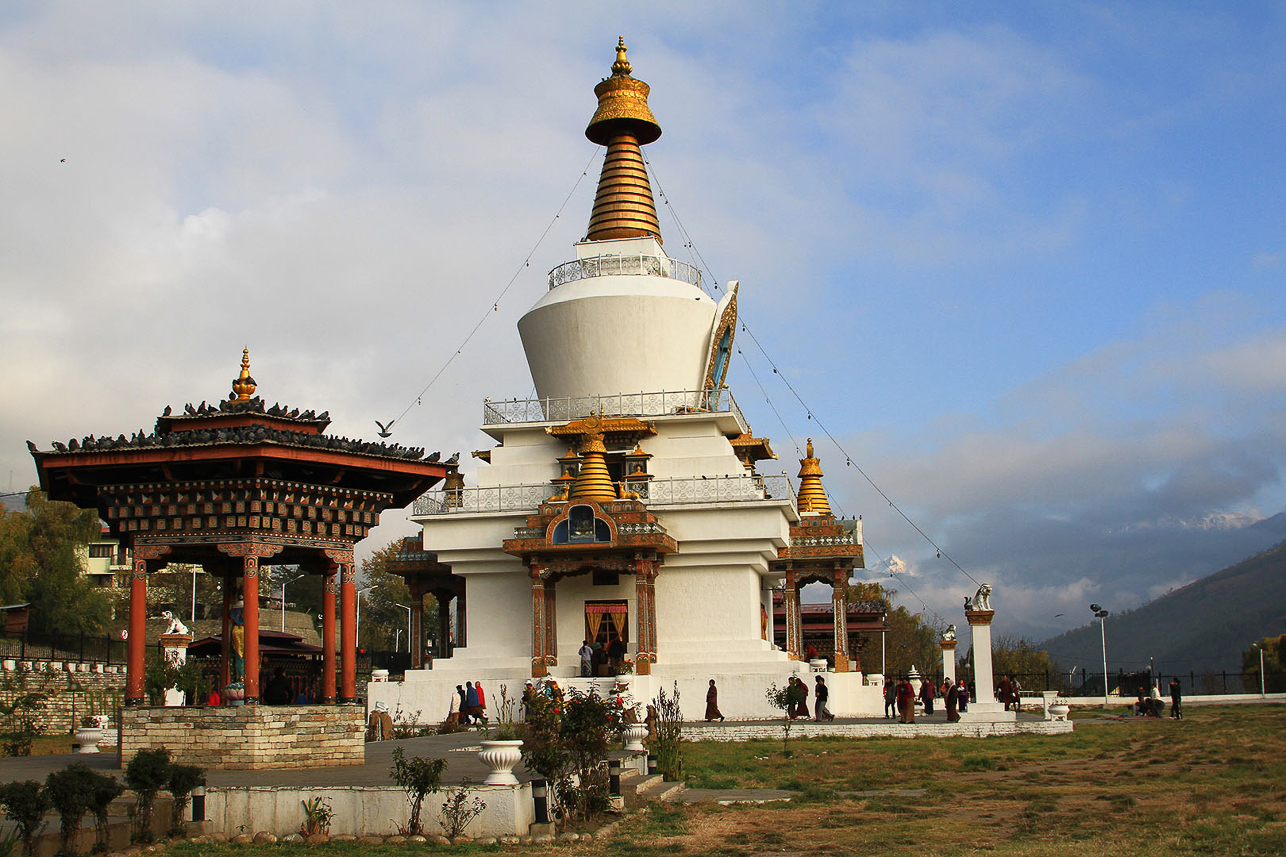 The Memorial Chorten in Thimpu. Built in 1974 to honor the 3rd King of Bhutan.