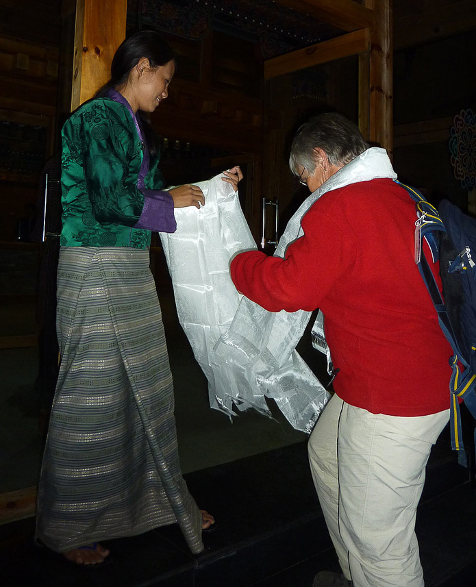 Greeting scarf at our hotel outside Paro.