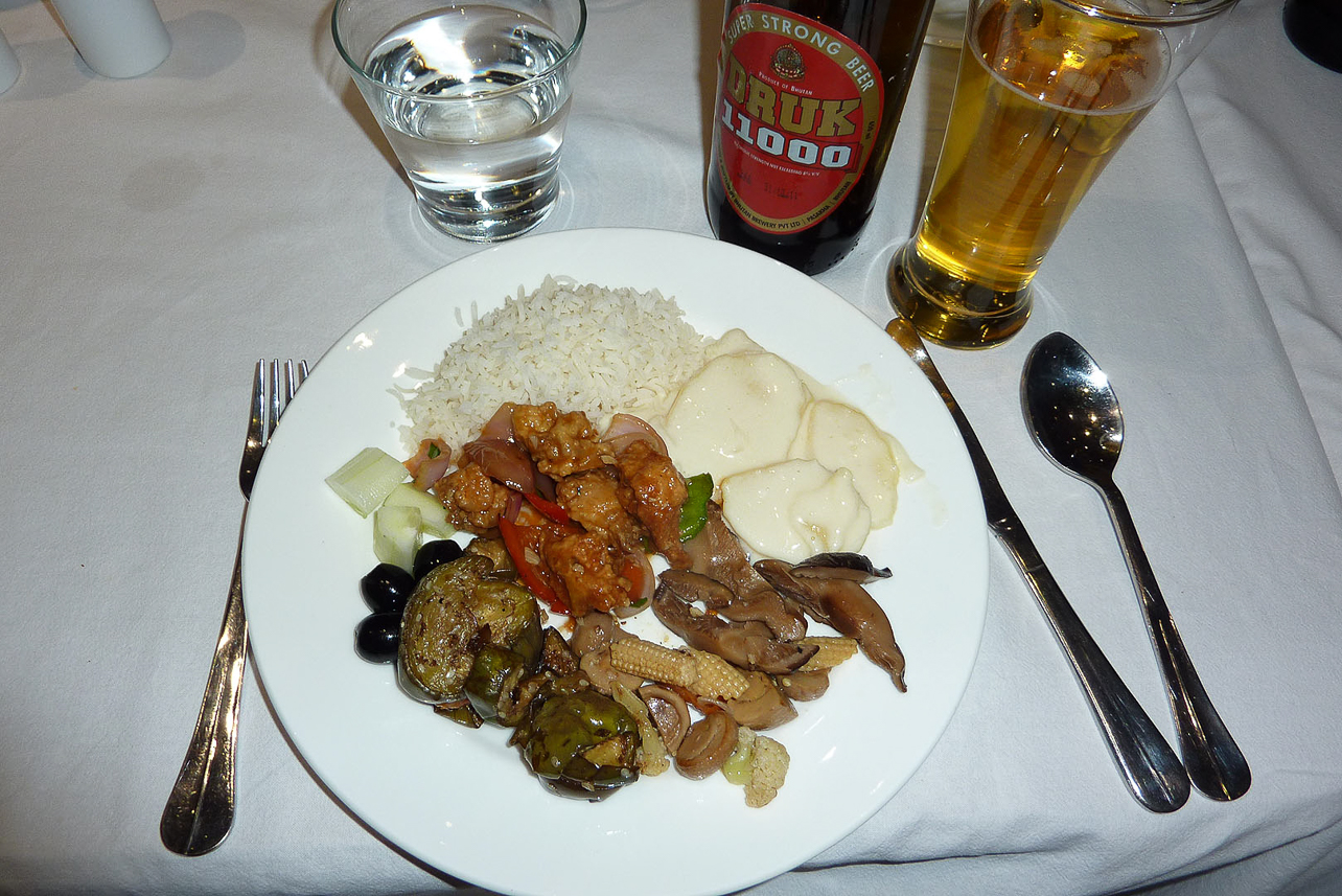 Bhutanese food and beer.