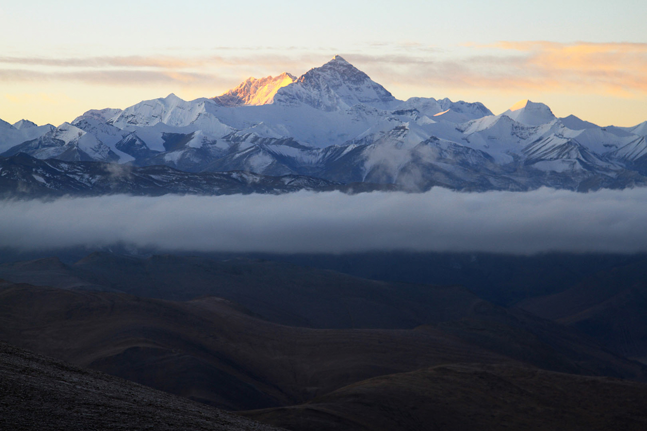 Everest at sunrise, from a pass at 5220 m.