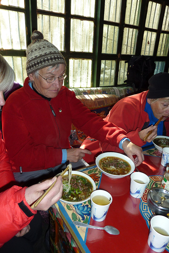 Having a nice lunch soup at the guest house.