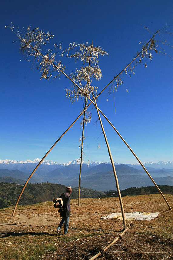 Stand for a swing, used during earlier festivities.