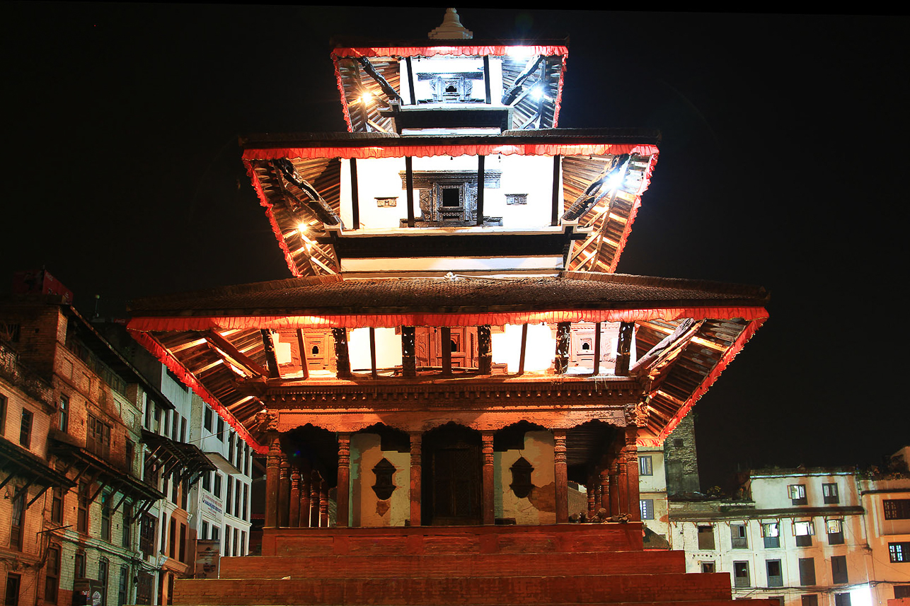 Durbar Square at night.