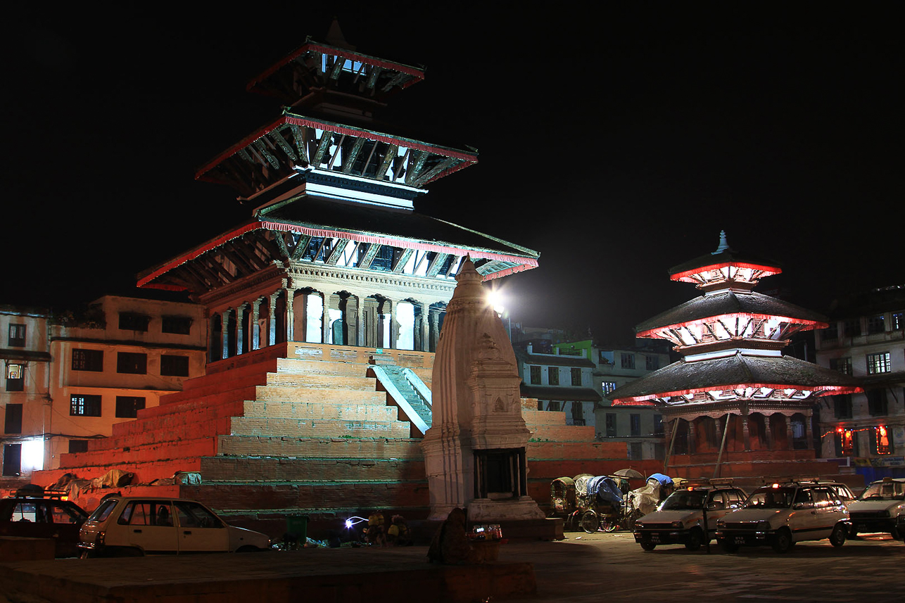 Durbar Square at night.