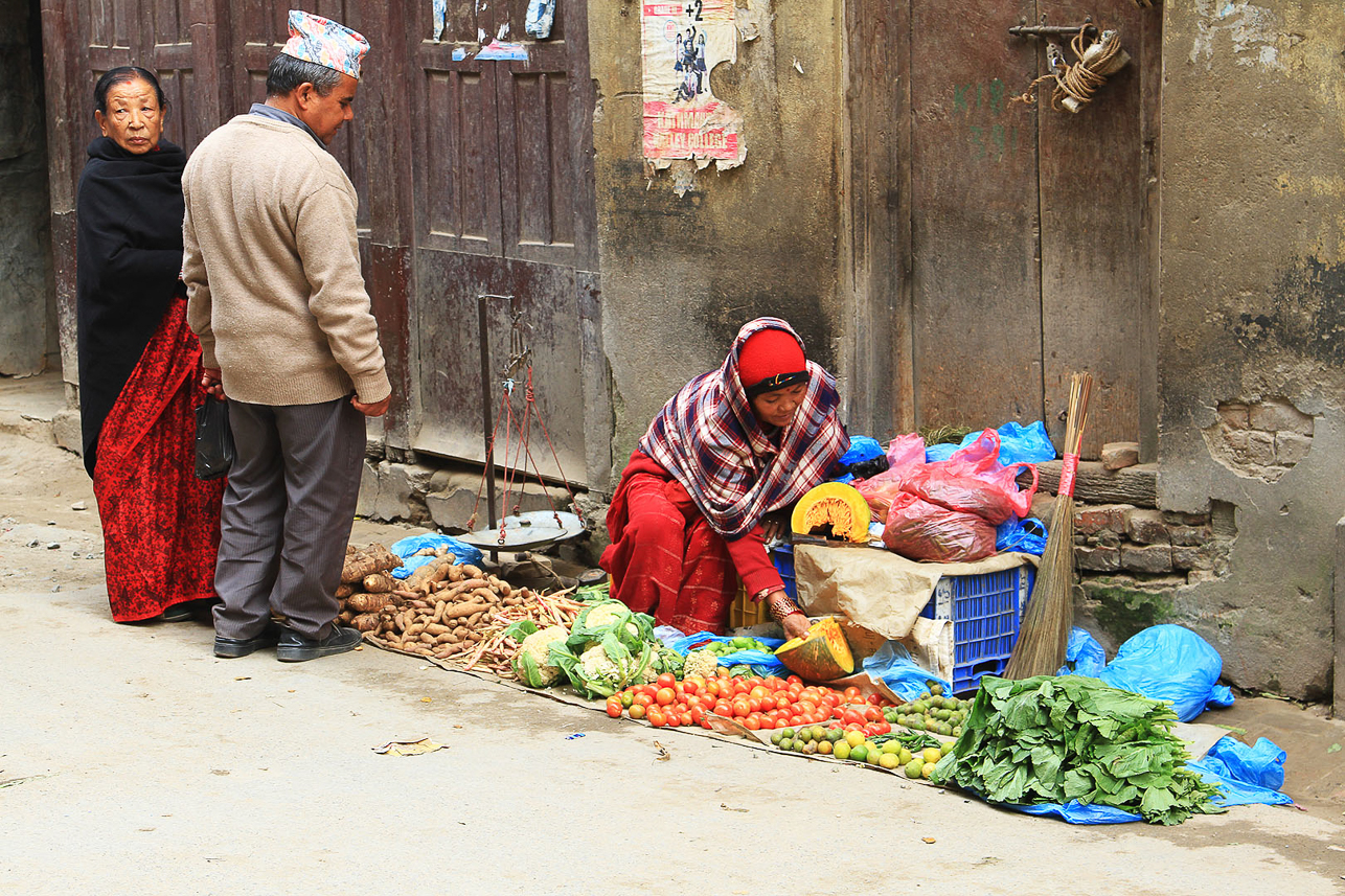 Selling vegetables on the streets in Kathmandu.