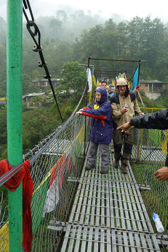 Even Camilla tries the bridge, but it feels better to have a safe hand grip.