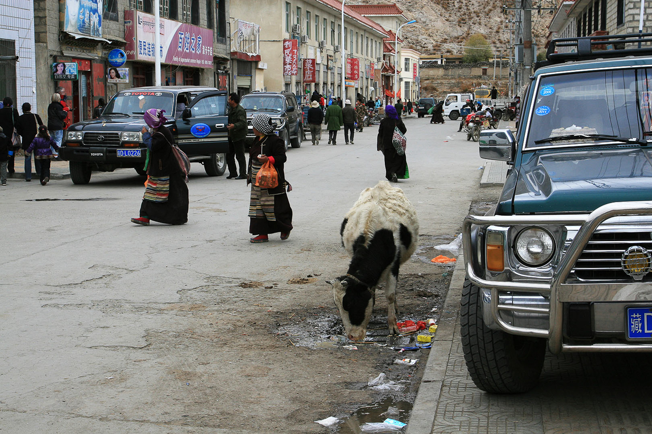 Streets of Nagartse, at Yamdrok Lake.