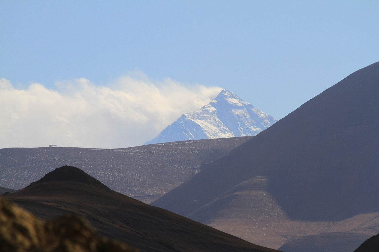 Mt Everest from the hill at Shegar Dzong.