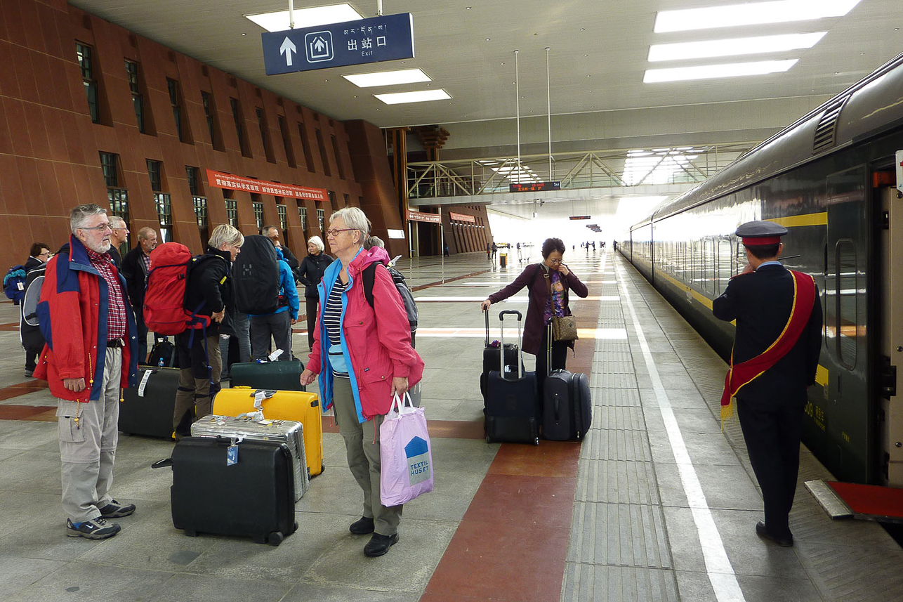 Arriving at Lhasa (3700 m) with its new and empty station. The railway from China was ready in 2006.