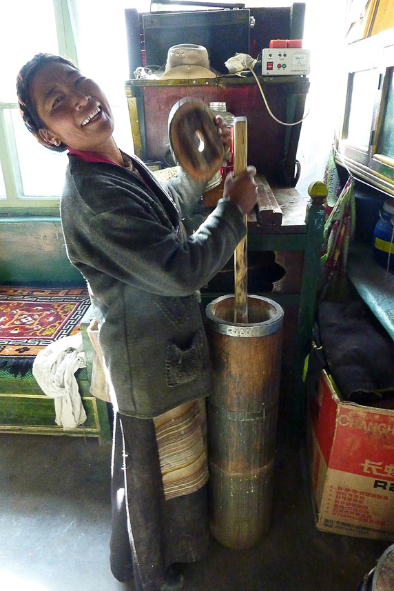 Making yak butter (does not taste very nice, but yak butter tea does).