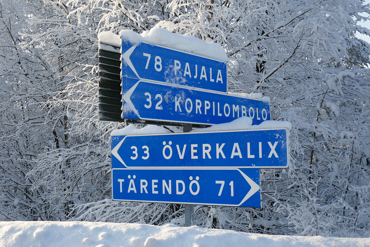 In the middle of nowhere, signs with northern Swedish names