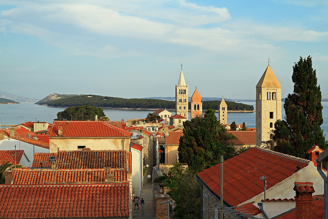 The four bell towers in Rab old town (St Mary the Great, at the back, St Andrew’s, St Justine and St John).