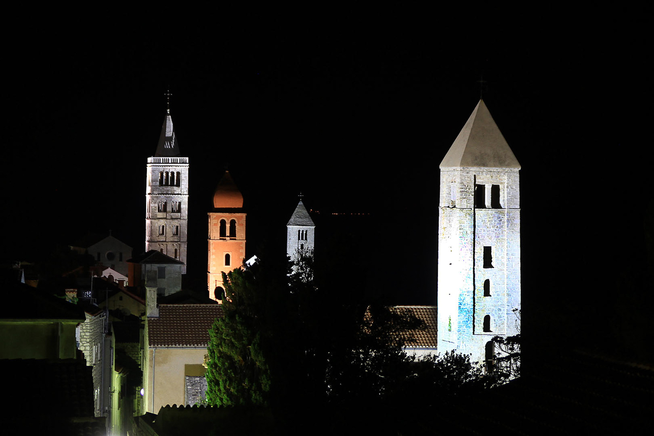 The four bell towers at night.