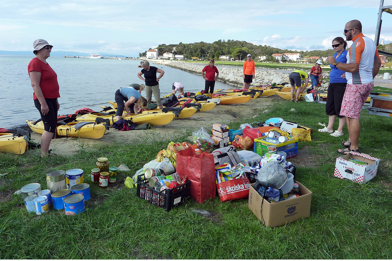 Packing the food in our kayaks.