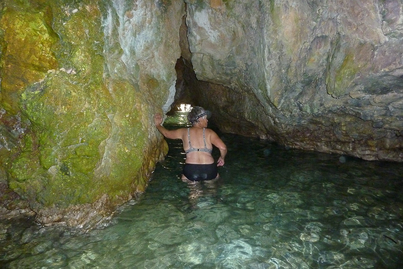 Swimming into Pirate Cave.