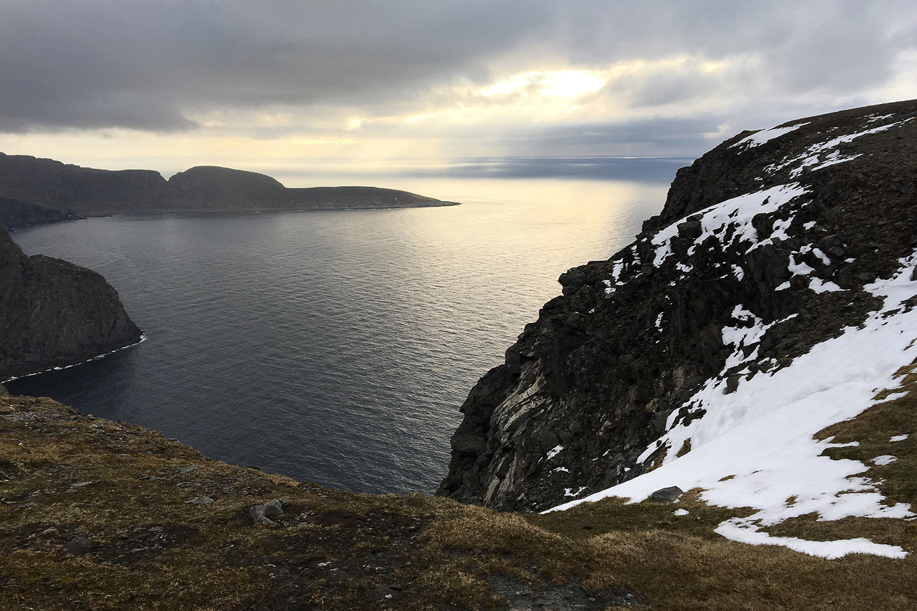 At Nordkap, Knivskjellodden at the back is the most northern part of the European mainland