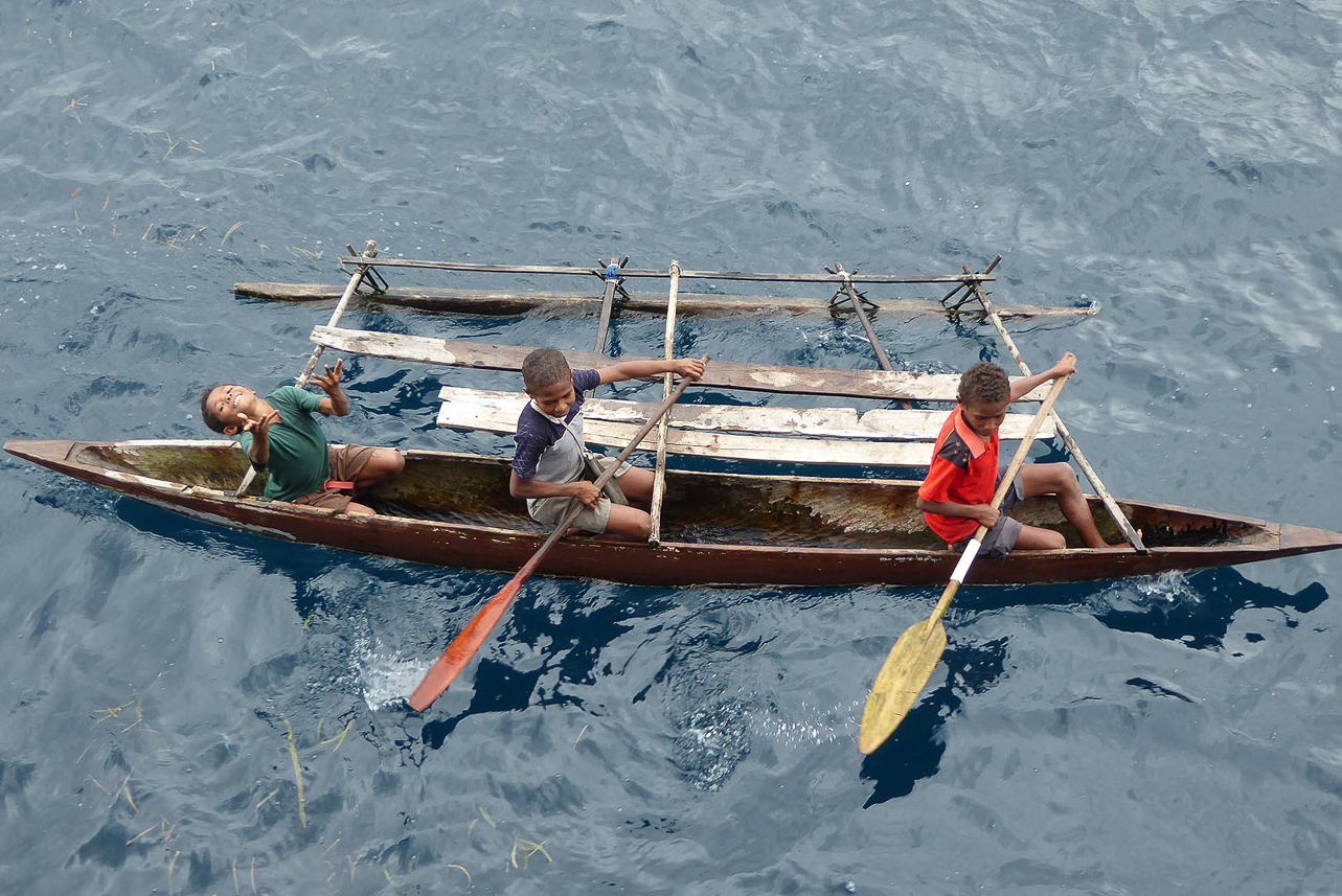 Children in the canoe