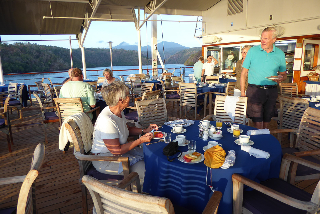 Most meals on the deck, except when too big waves