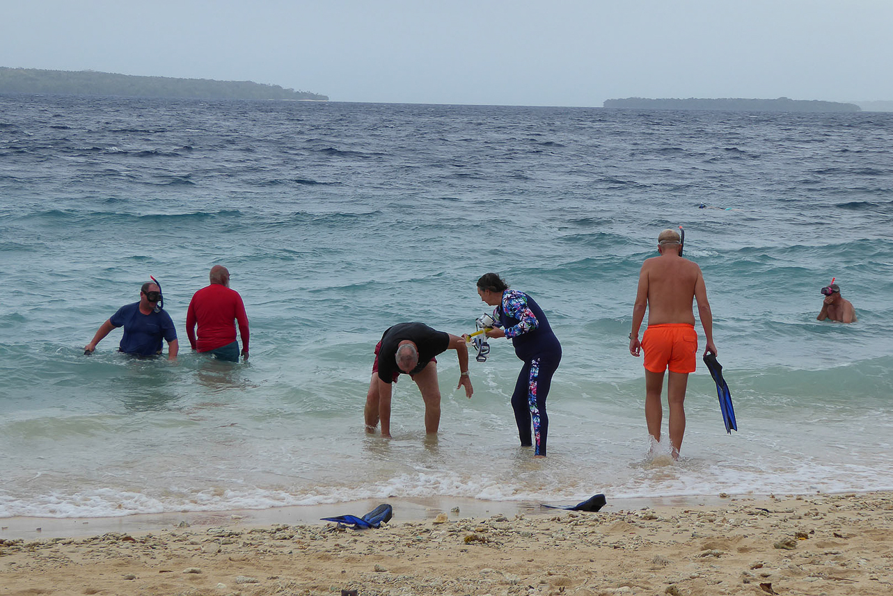 Snorkelling, in waves, at Million Dollar Point, where US put a lot of war material in the sea at the end of the second world war.