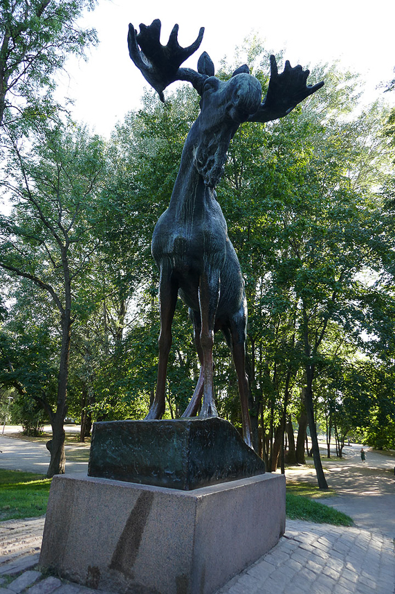 Moose statue close to the library