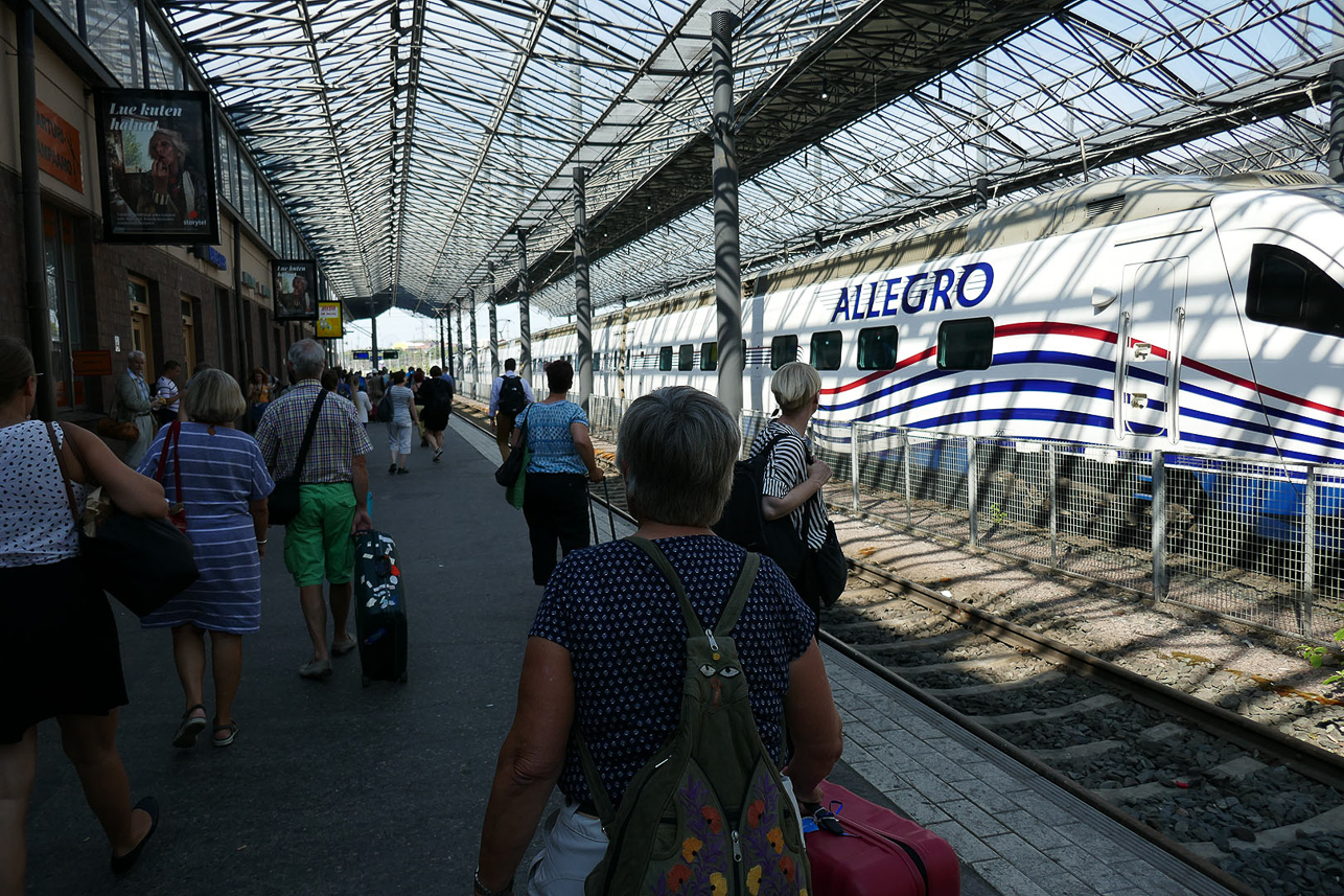 Arriving at Helsinki train station for changing to other trains and later taxi