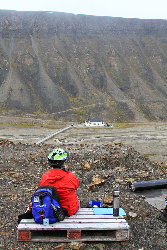 Coffee break at the coal mine, view towards "Huset".