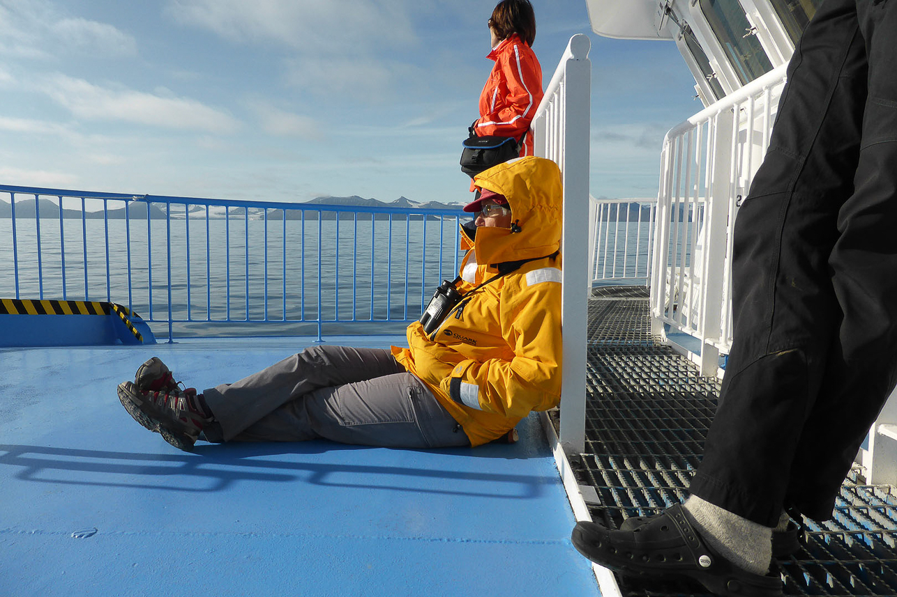 Enjoying the landscape from the ship.